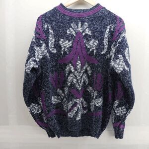 Vintage 80s Zepplin Abstract Biggy Acrylic Cosby Cookie Sweater Mens Medium Blue